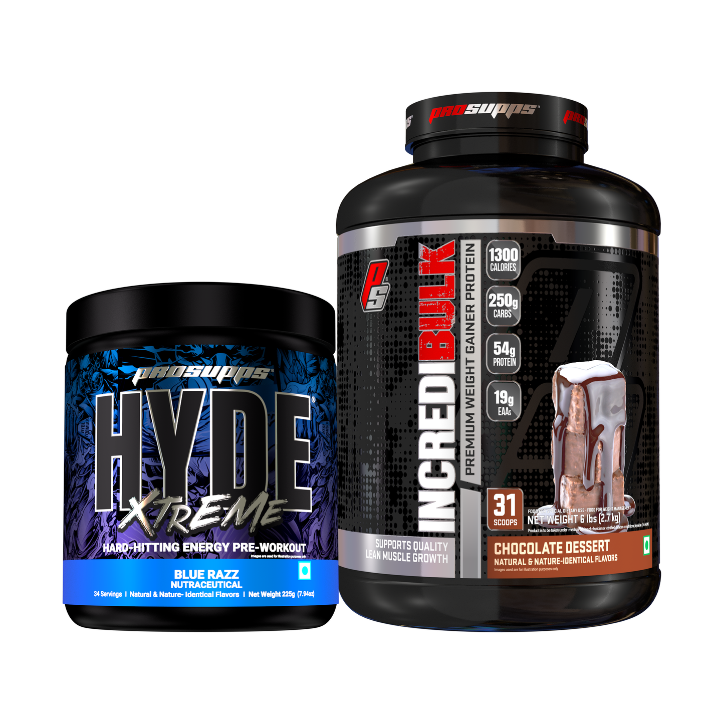 hyde workout supplement hyde xtreme blue razz and incredibulk chocolate dessert flavour combo