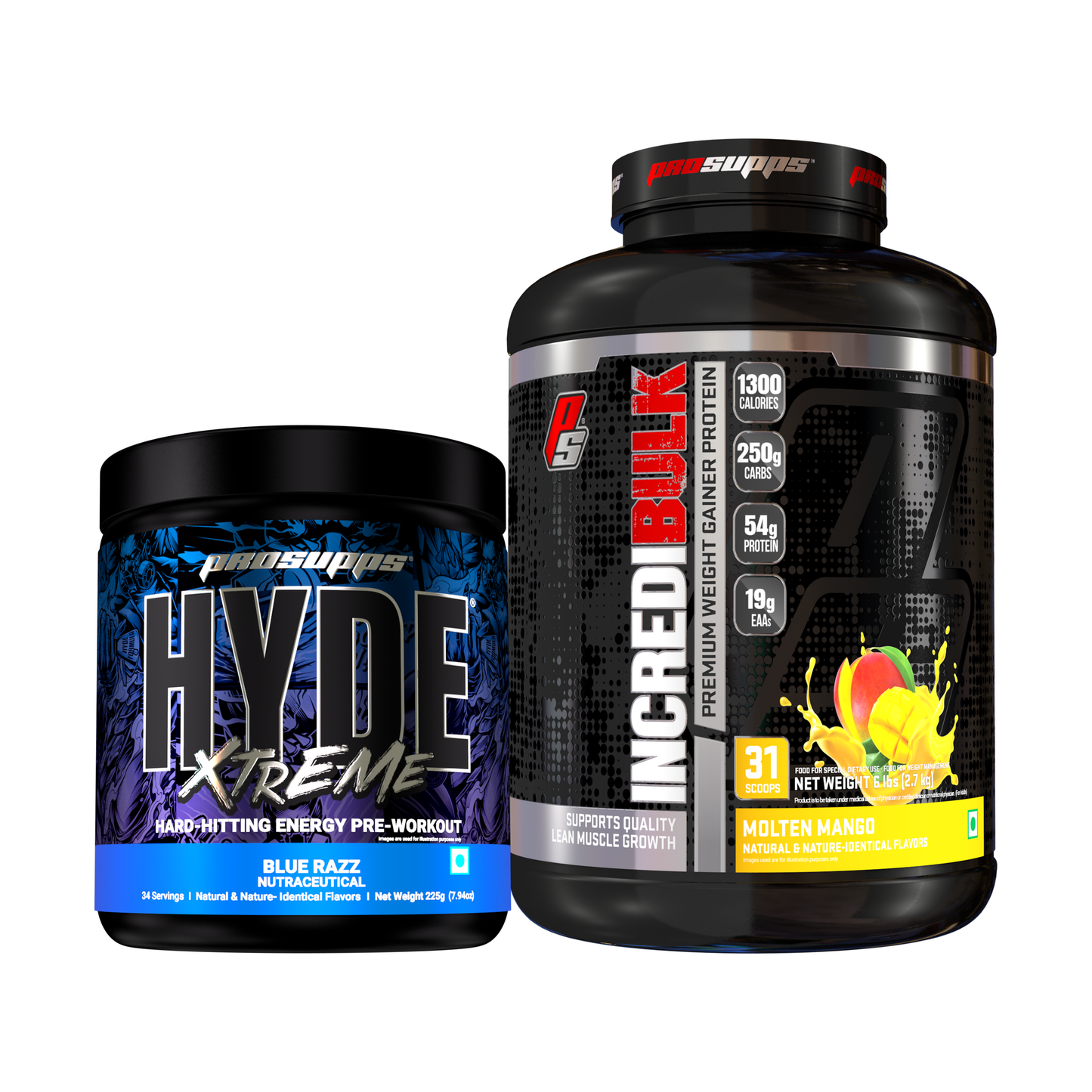 hyde xtreme blue razz flavour and incredibulk molten mango flavour combo