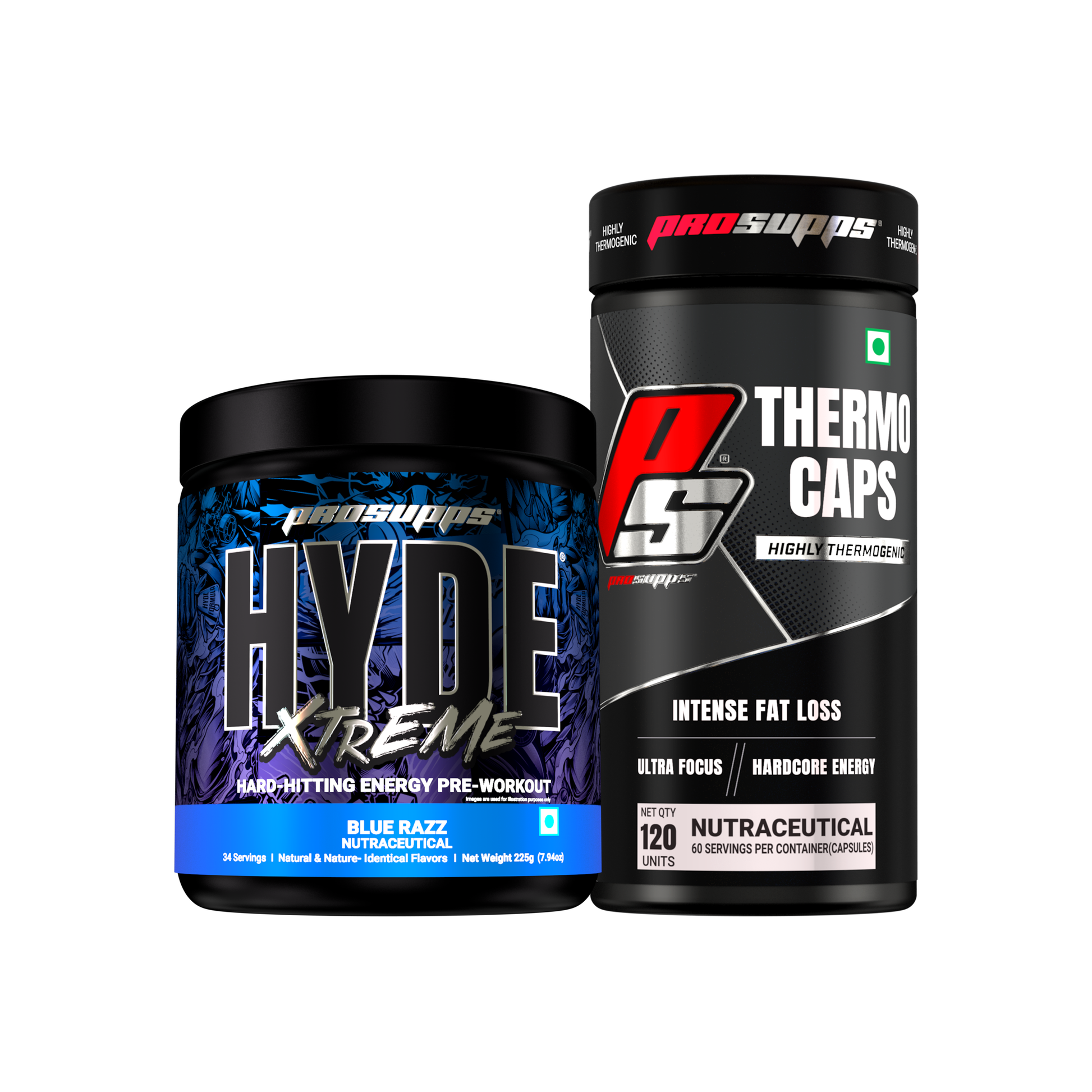 hyde xtreme pre workout hyde xtreme blue razz flavour and thermo caps combo