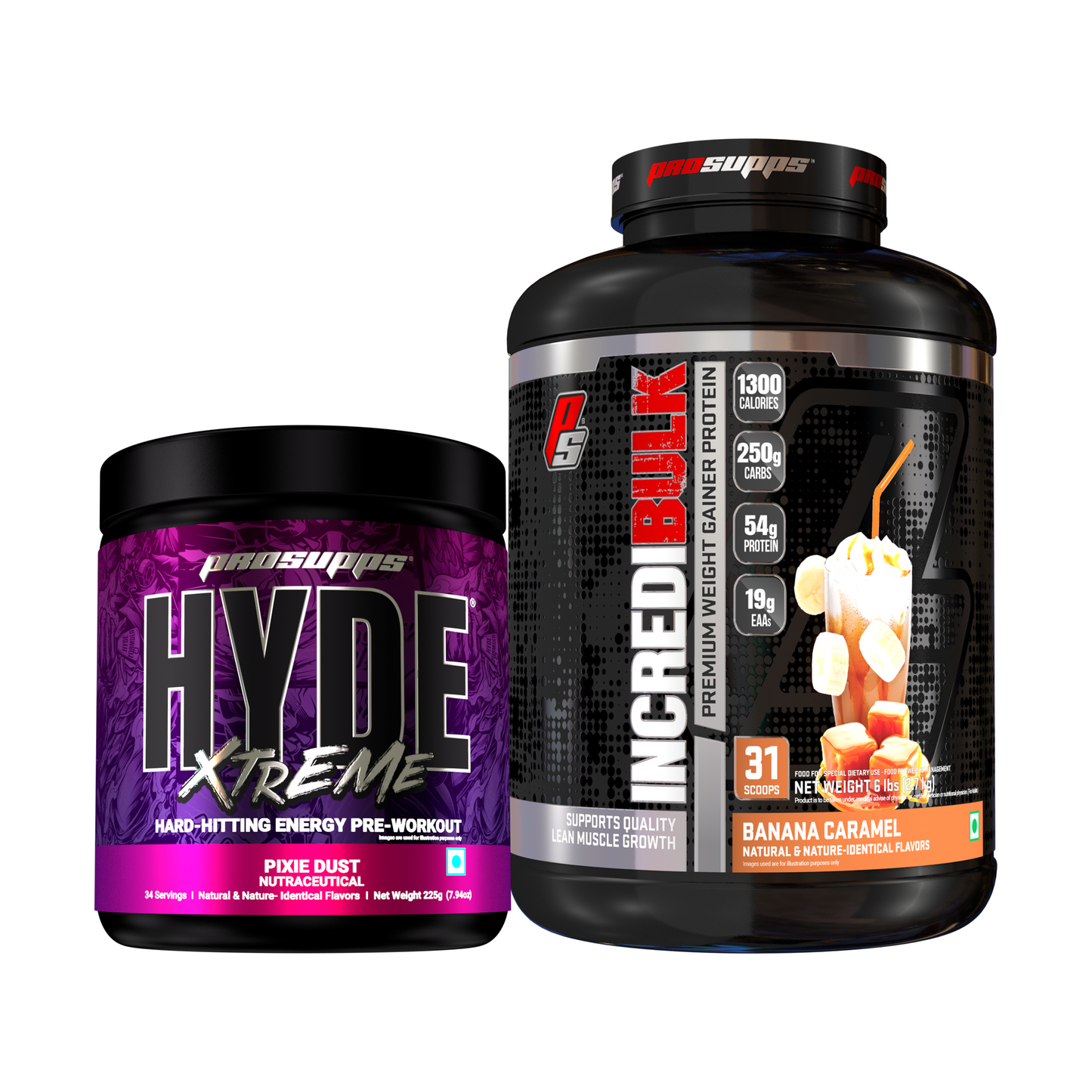 hyde xtreme pre workout hyde xtreme pixie dust flavour and incredibulk banana caramel flavour combo