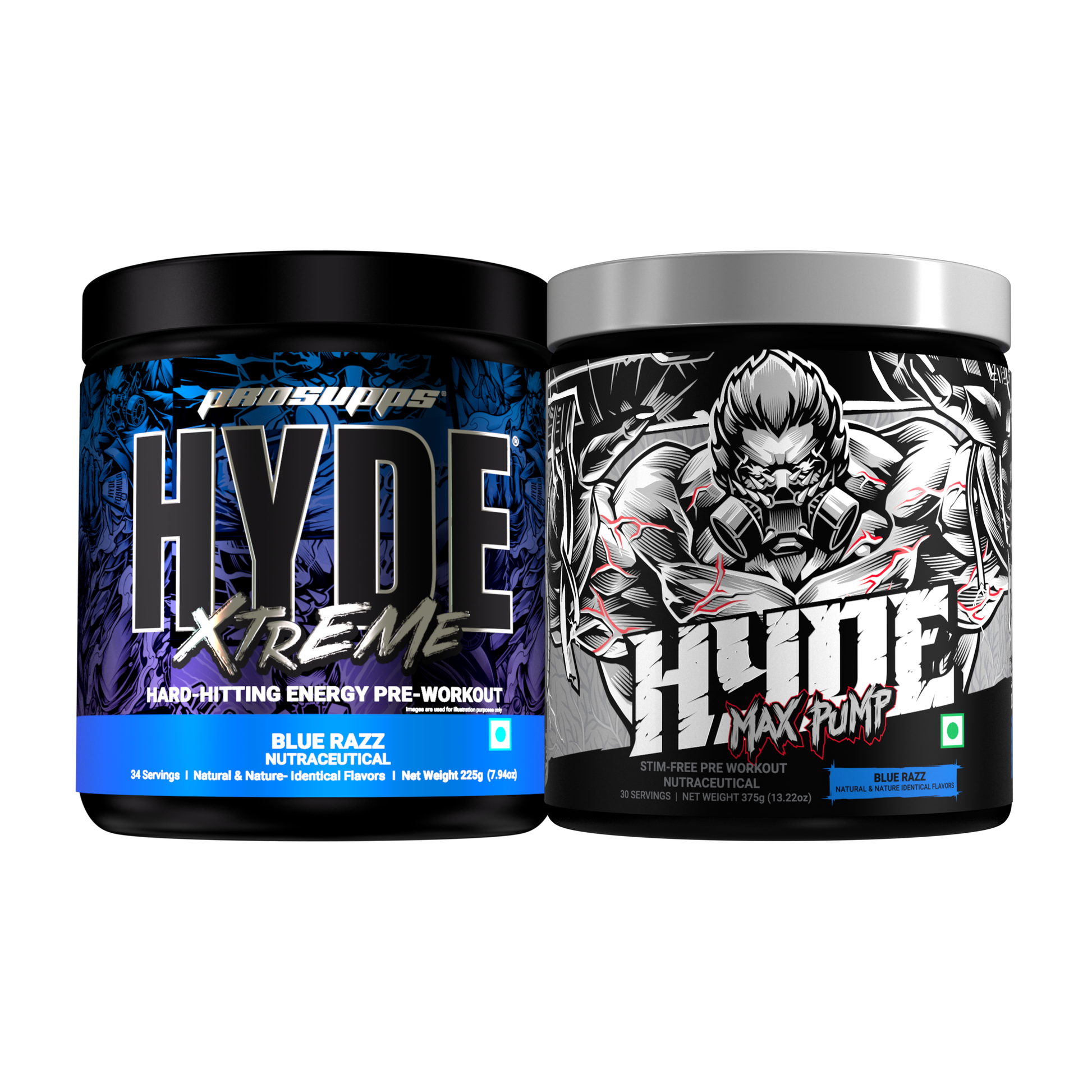 hyde xtreme pre workout hyde xtreme blue razz flavour and hyde max pump blue razz flavour combo