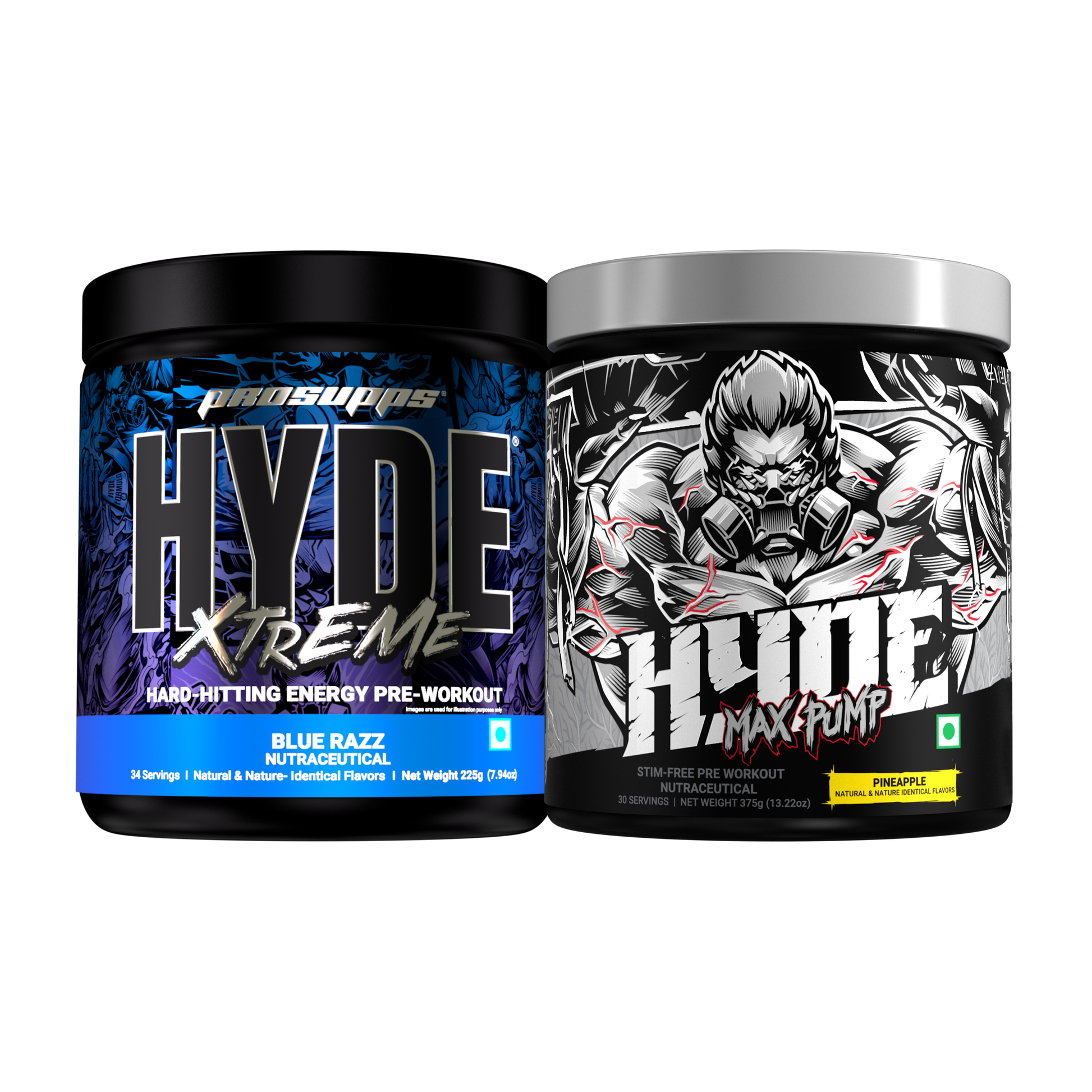 hyde workout supplement hyde xtreme blue razz flavour and hyde max pump pineapple flavour combo