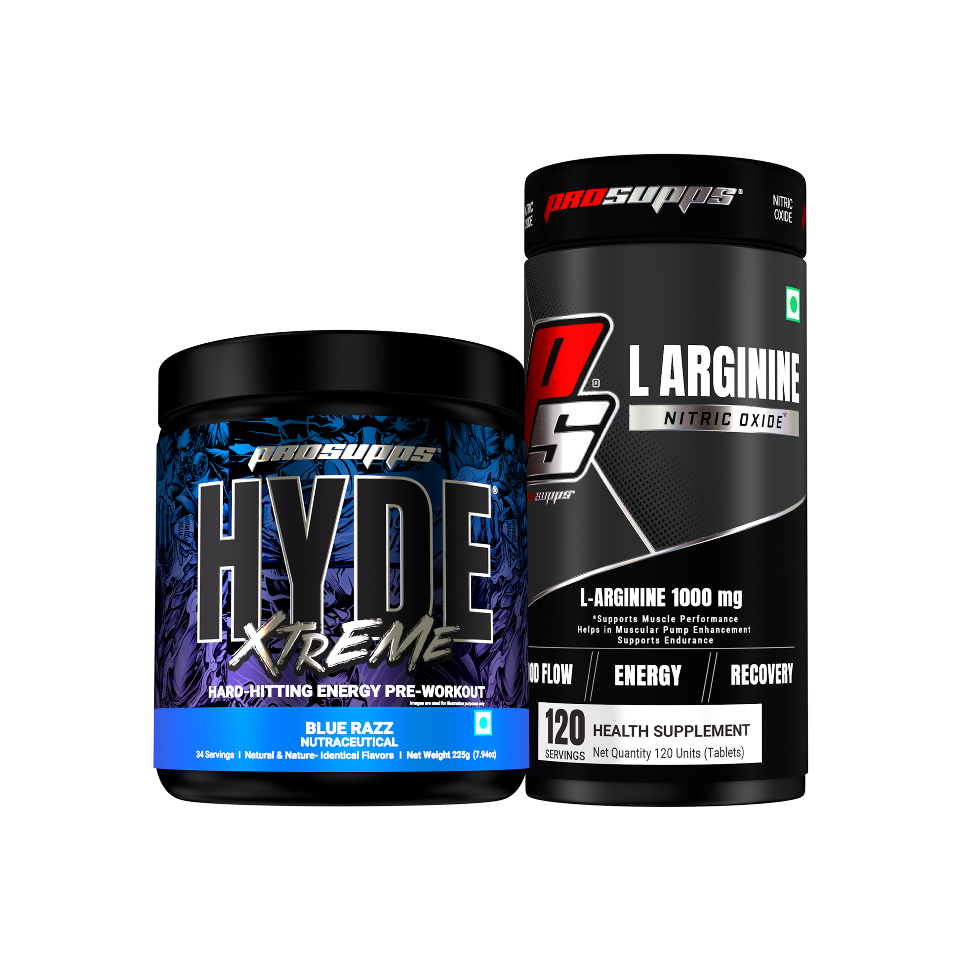 hyde xtreme pre workout hyde xtreme blue razz flavour plus L-Arginine combo