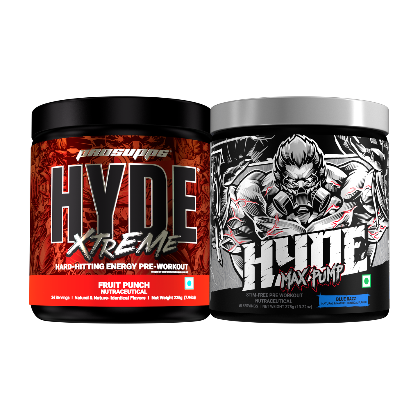 hyde xtreme pre workout hyde xtreme fruit punch flavour and hyde max pump blue razz flavour combo