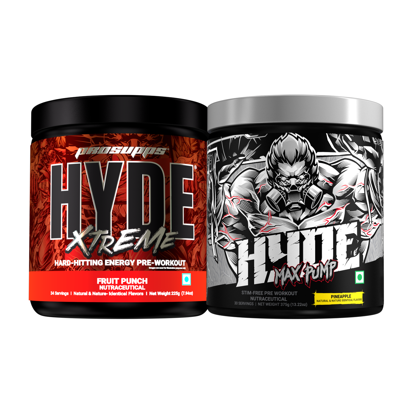 hyde workout supplement hyde xtreme fruit punch flavour and hyde max pump pineapple flavour combo