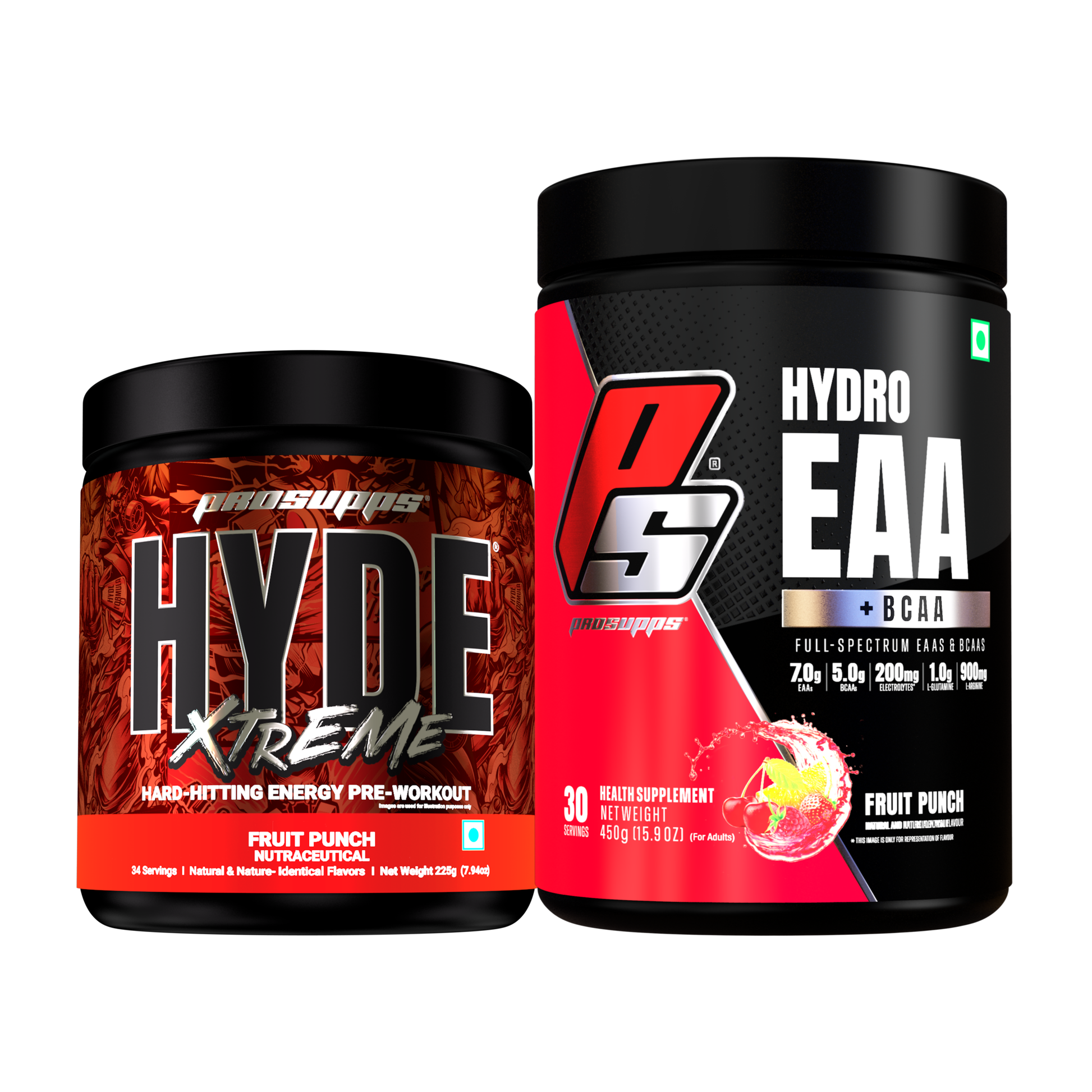 hyde workout supplement hyde xtreme furit punch flavour and hydro eaa fruit punch flavour combo