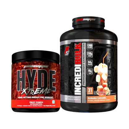 hyde xtreme pre workout hyde xtreme fruit punch flavour and incredibulk banana caramel flavour combo