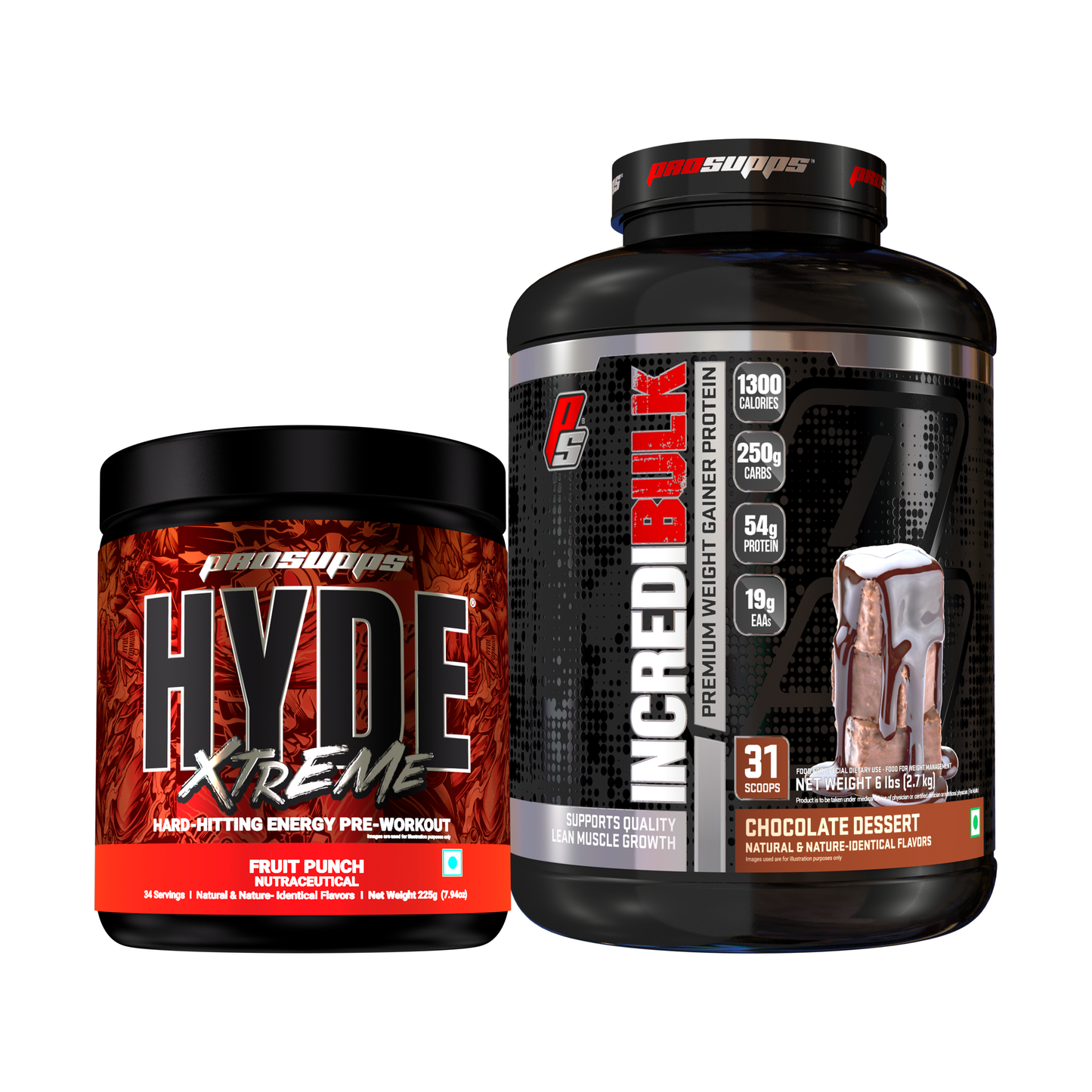 hyde workout supplement hyde xtreme fruit punch and incredibulk chocolate dessert flavour combo