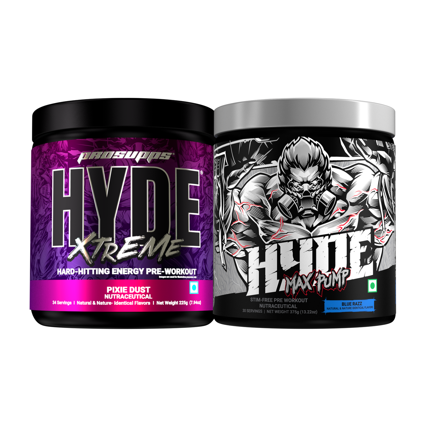 hyde xtreme pre workout hyde xtreme pixie dust and hyde max pump blue razz flavour combo