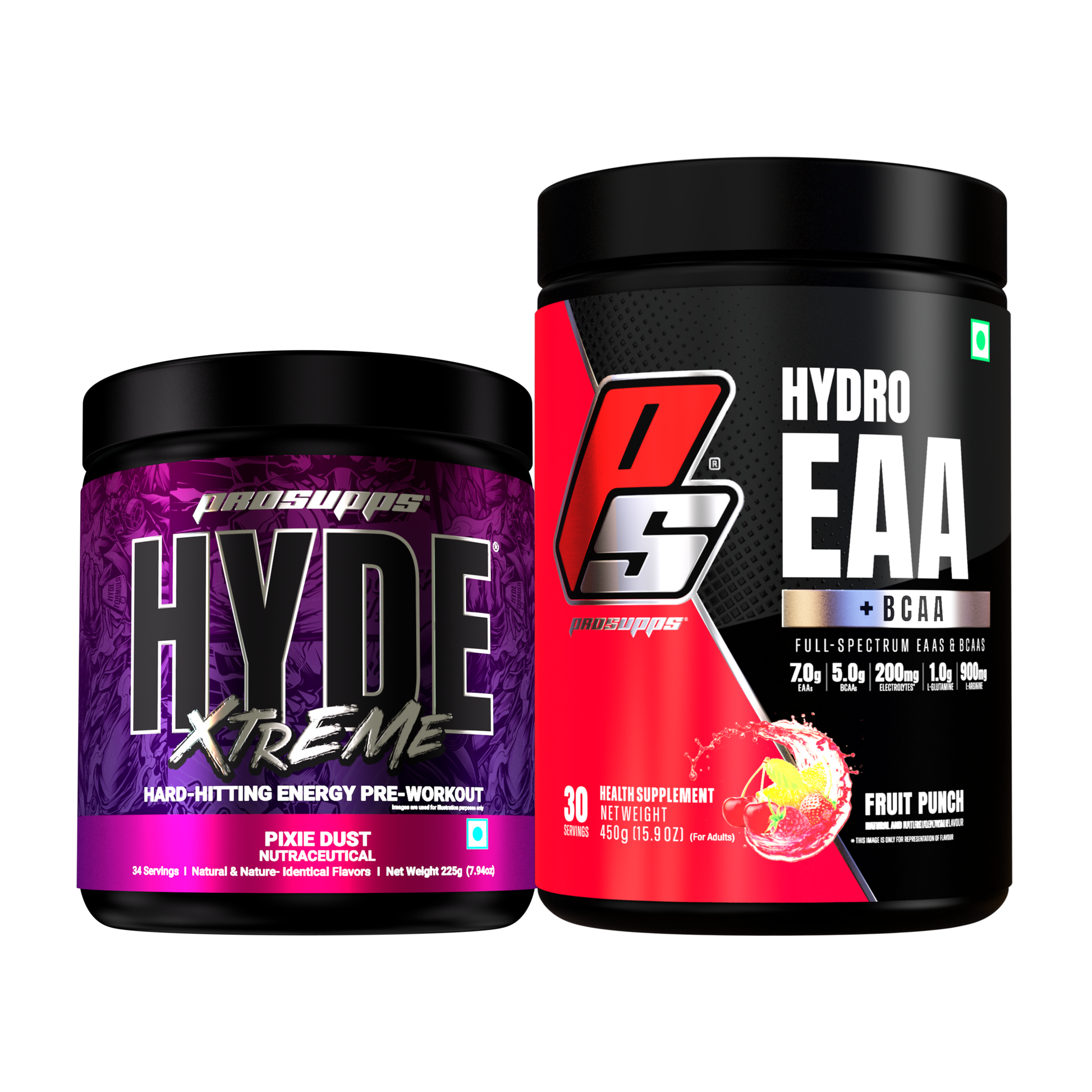 hyde workout supplement hyde xtreme pixie dust flavour and hydro eaa fruit punch flavour