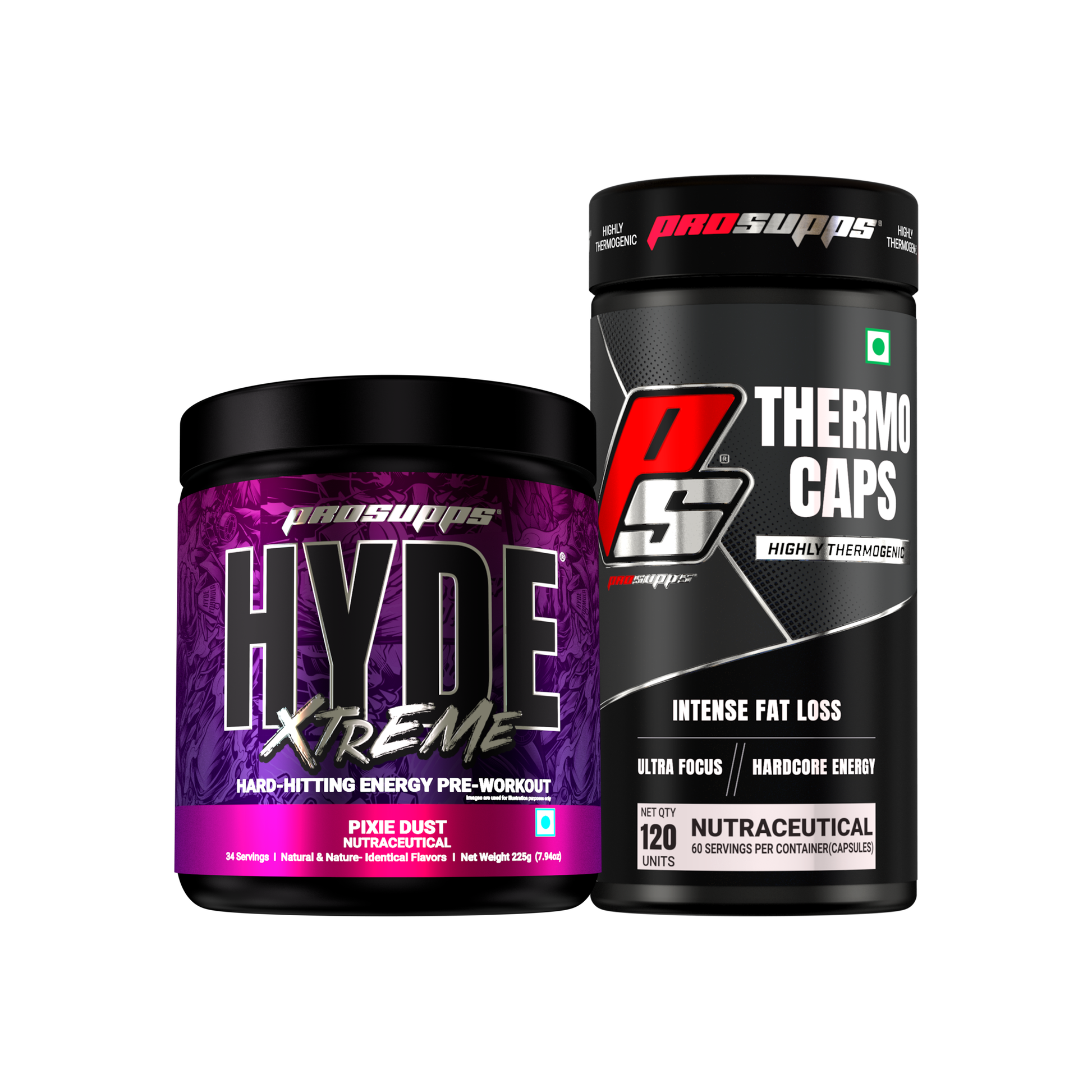 hyde pre workout supplement hyde xtreme pixie dust flavour and thermo caps combo