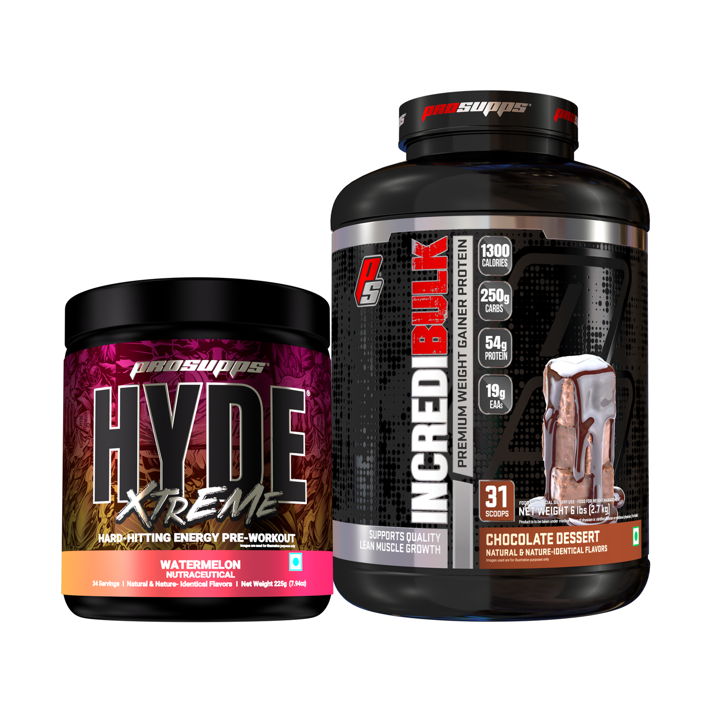 hyde workout supplement hyde xtreme watermelon flavour and incredibulk chocolate dessert flavour combo