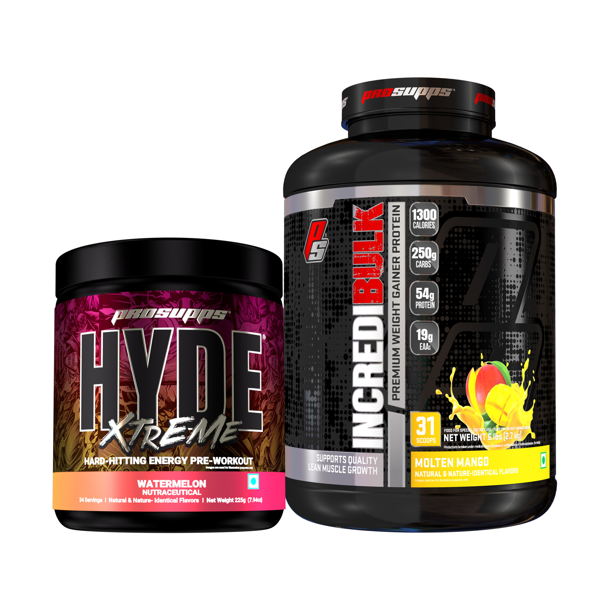 hyde xtreme watermelon flavour and incredibulk molten mango flavour combo