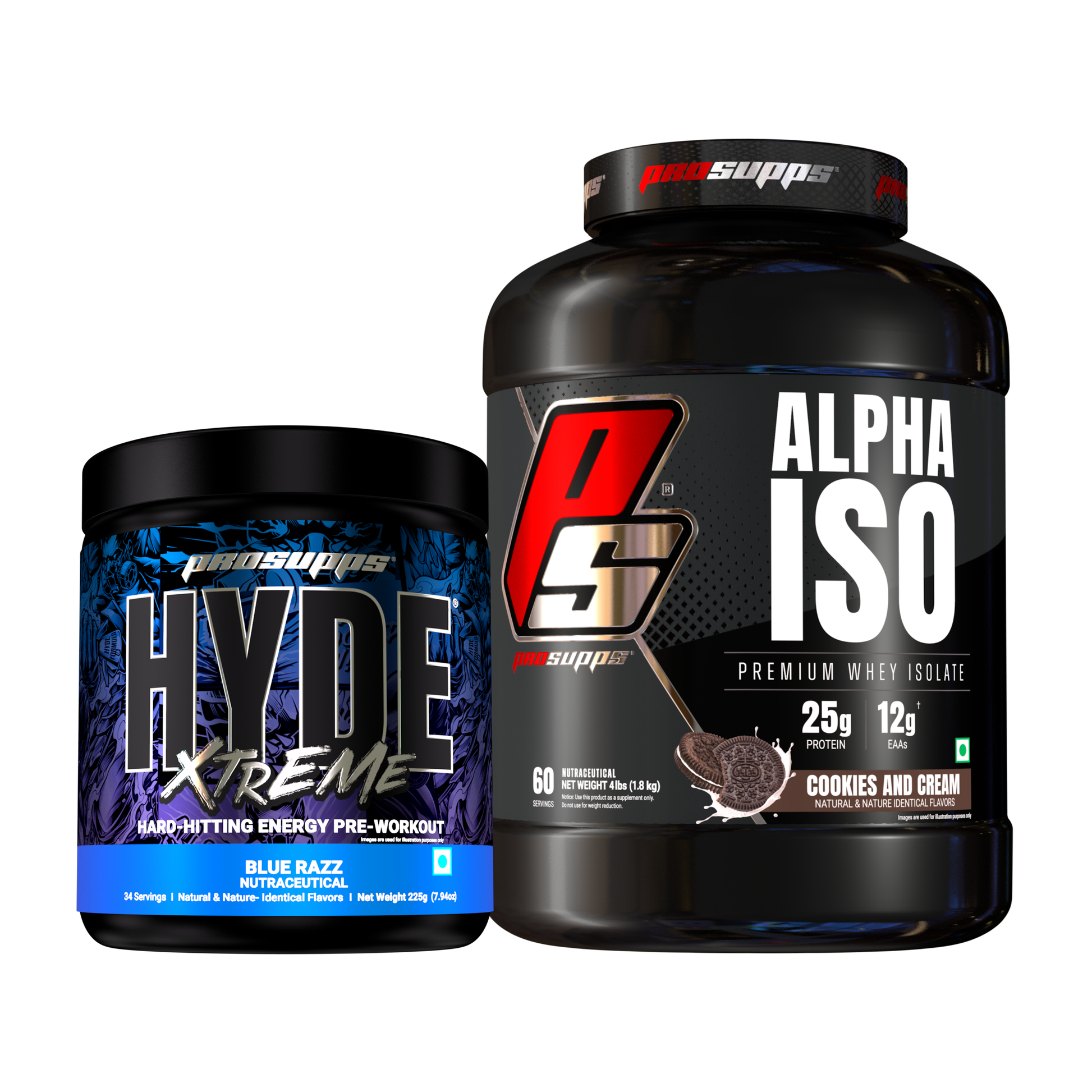 hyde workout supplement hyde xtreme blue razz flavour and alpha iso cookie and cream flavour combo